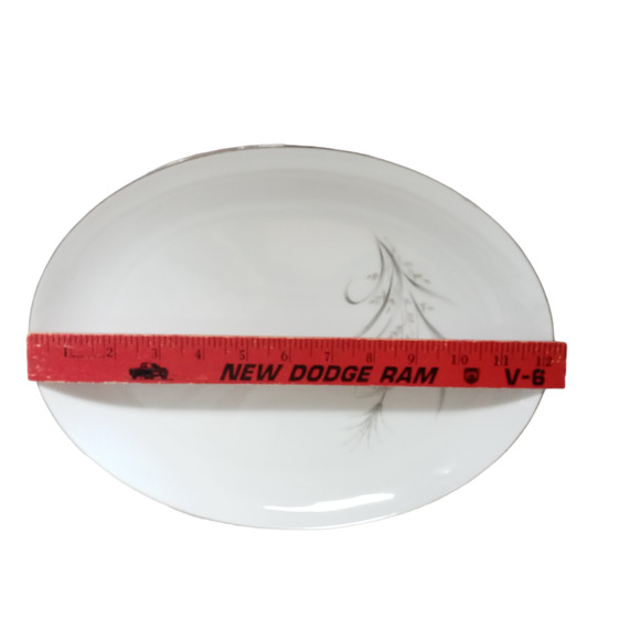 Vintage Oval Serving Platter Tray Castlecourt Wheat Spray Pattern Silver Rim 12" - Picture 8 of 9